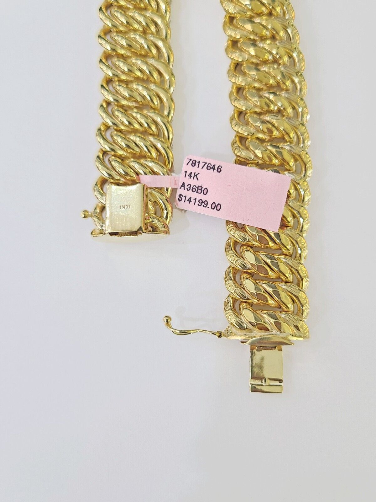 14K Yellow Gold Flat Byzantine Link Bracelet 16mm 7.5" inch Real Genuine - Reva Jeweler