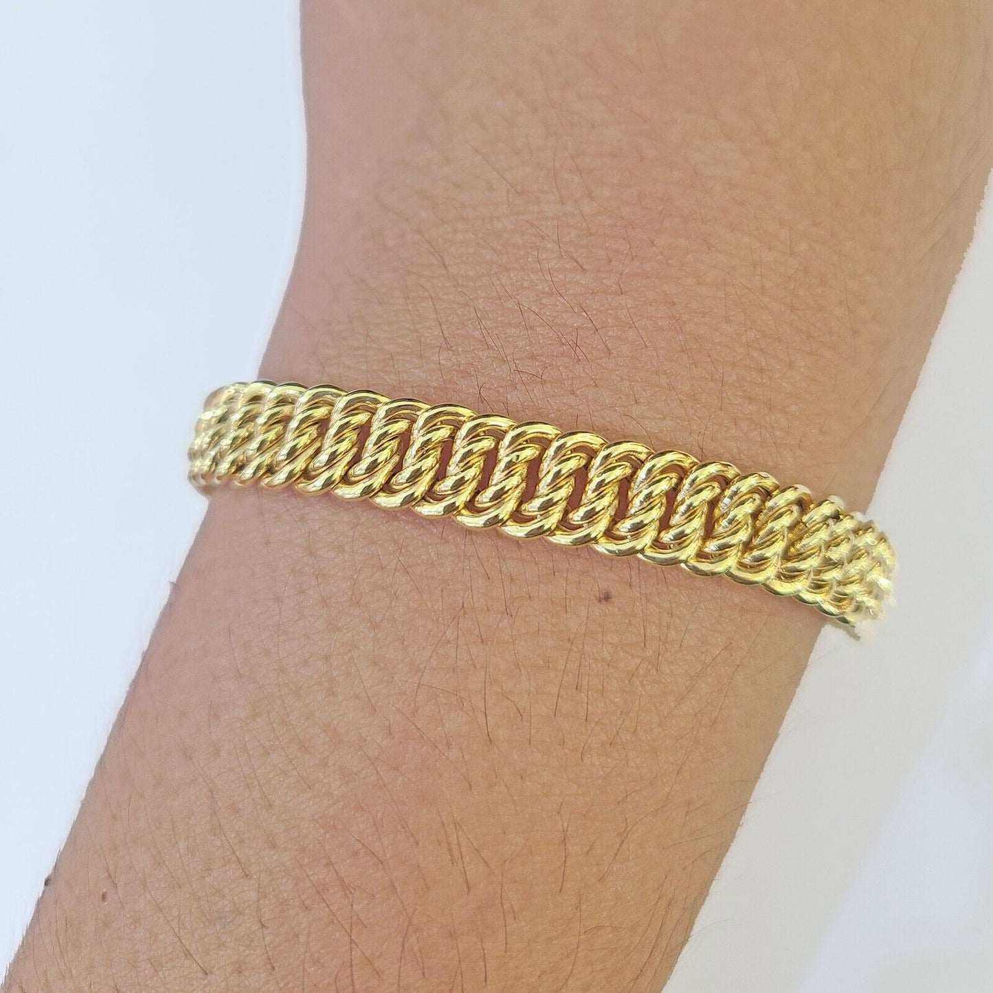14K Yellow Gold Flat Byzantine Link Bracelet 8mm 7.5 inch Long - Reva Jeweler