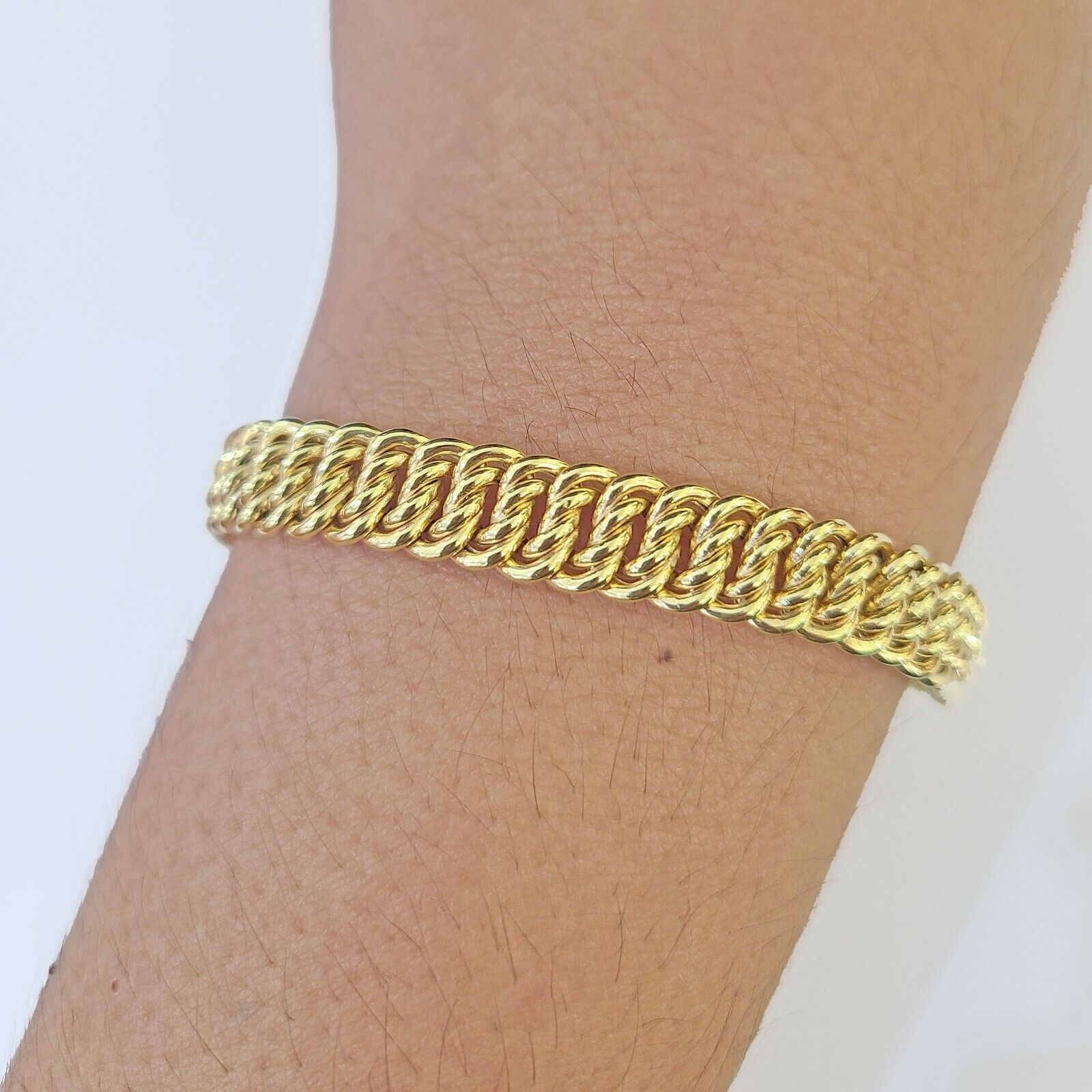 14K Yellow Gold Flat Byzantine Link Bracelet 8mm 7.5 inch Long - Reva Jeweler