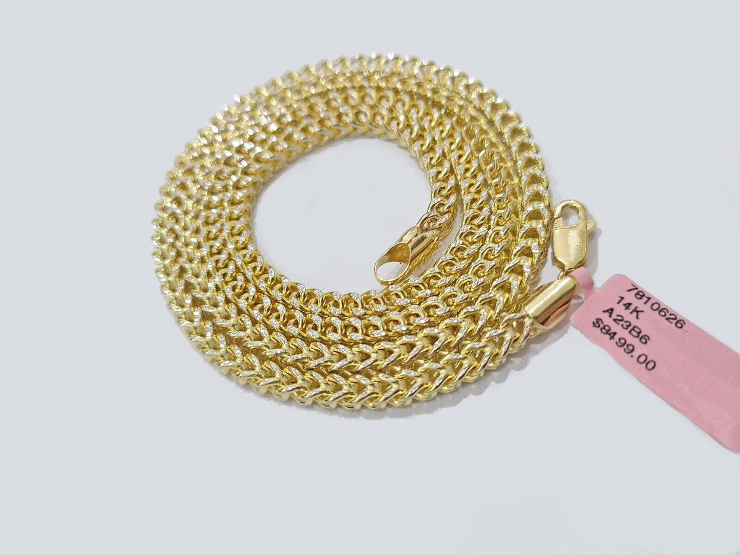 14k Yellow Gold Franco Chain Two - tone Necklace 4mm 20 Inch Diamond Cut 14kt SALE - Reva Jeweler