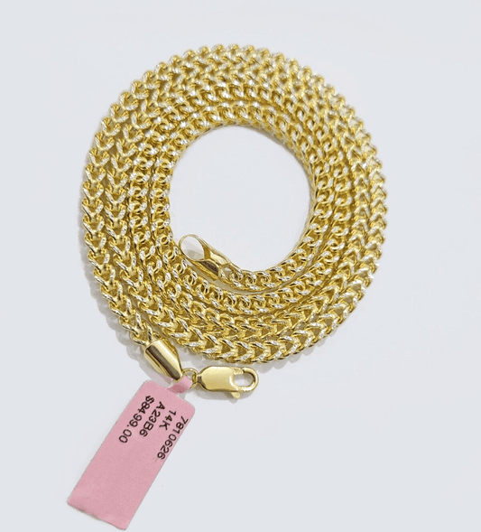 14k Yellow Gold Franco Chain Two - tone Necklace 4mm 22 Inch Diamond Cut 14kt SALE - Reva Jeweler