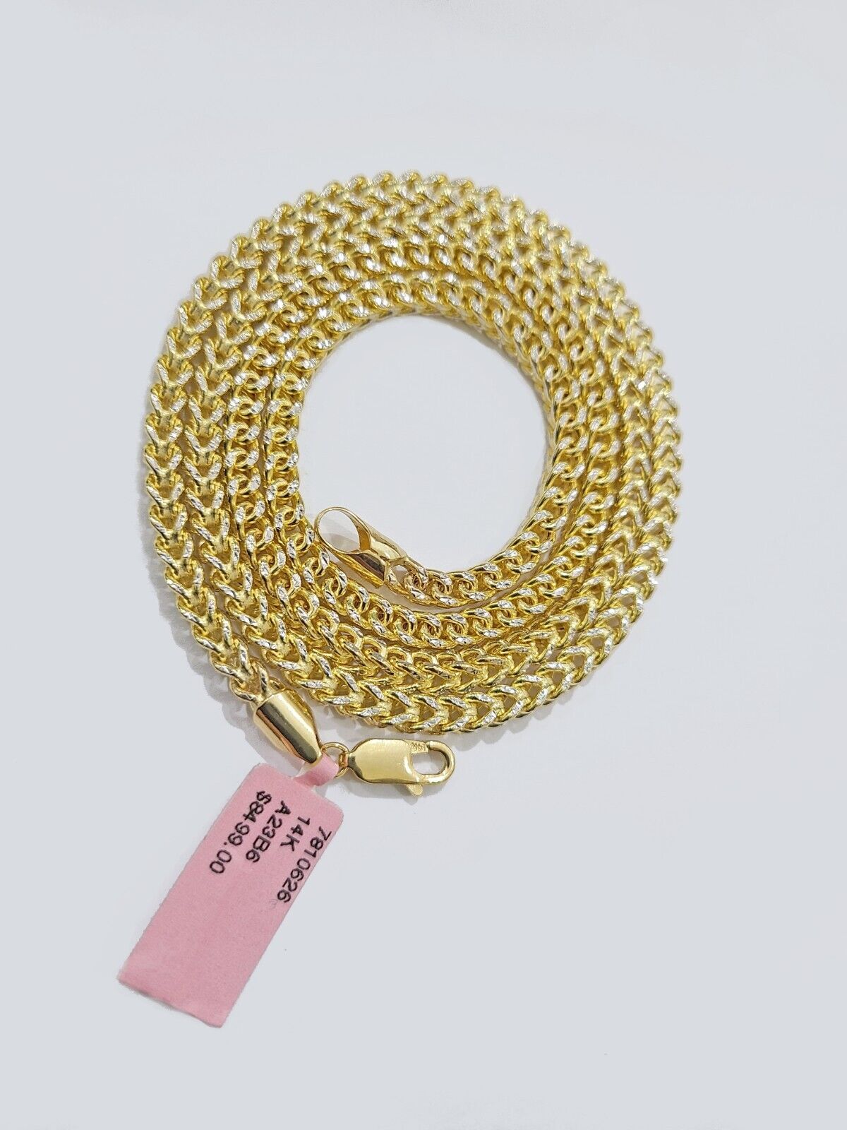 14k Yellow Gold Franco Chain Two - tone Necklace 4mm 24 Inch Diamond Cut 14kt SALE - Reva Jeweler