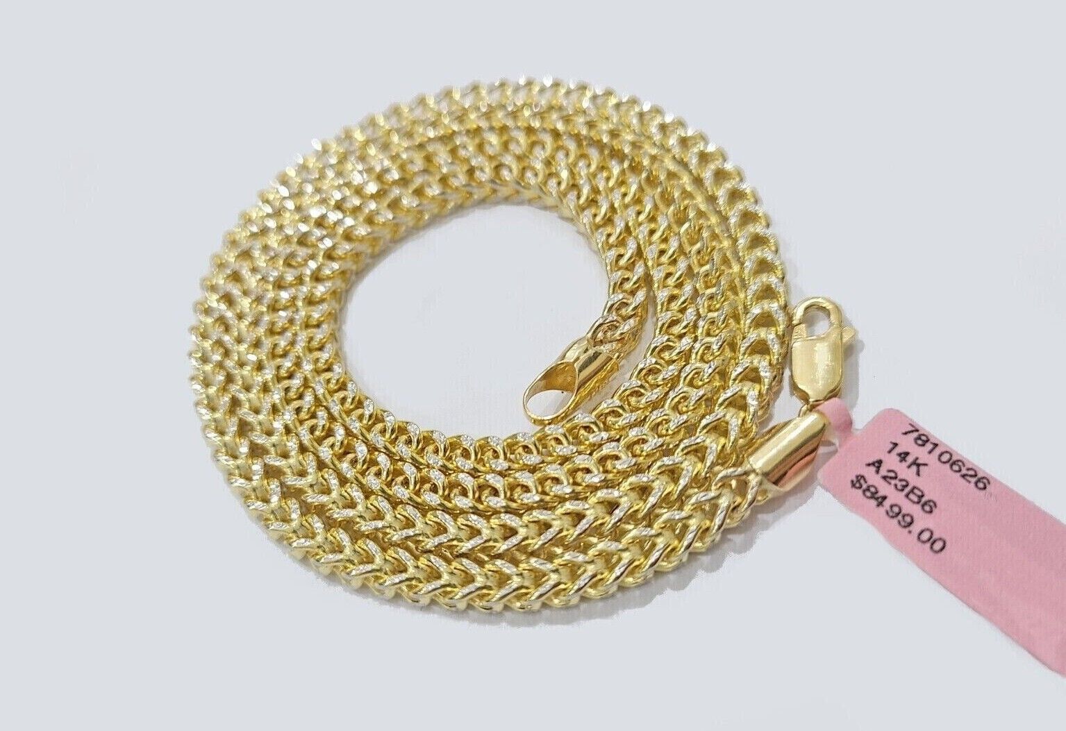 14k Yellow Gold Franco Chain Two - tone Necklace 4mm 24 Inch Diamond Cut 14kt SALE - Reva Jeweler