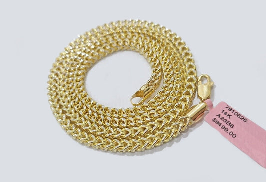 14k Yellow Gold Franco Chain Two - tone Necklace 4mm 24 Inch Diamond Cut 14kt SALE - Reva Jeweler