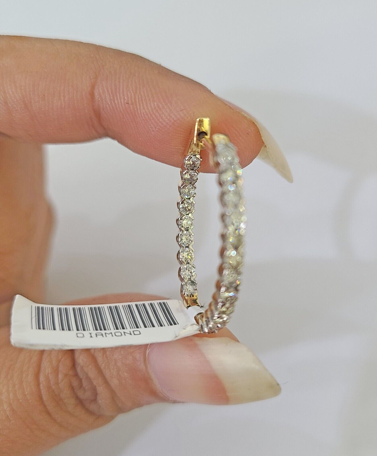 14k Yellow gold Hoops Earring Real Diamond Women Genuine - Reva Jeweler