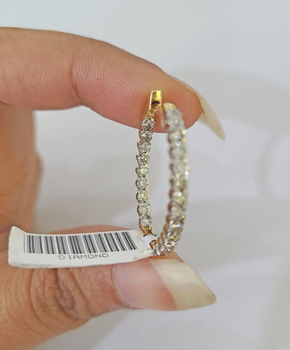 14k Yellow gold Hoops Earring Real Diamond Women Genuine - Reva Jeweler