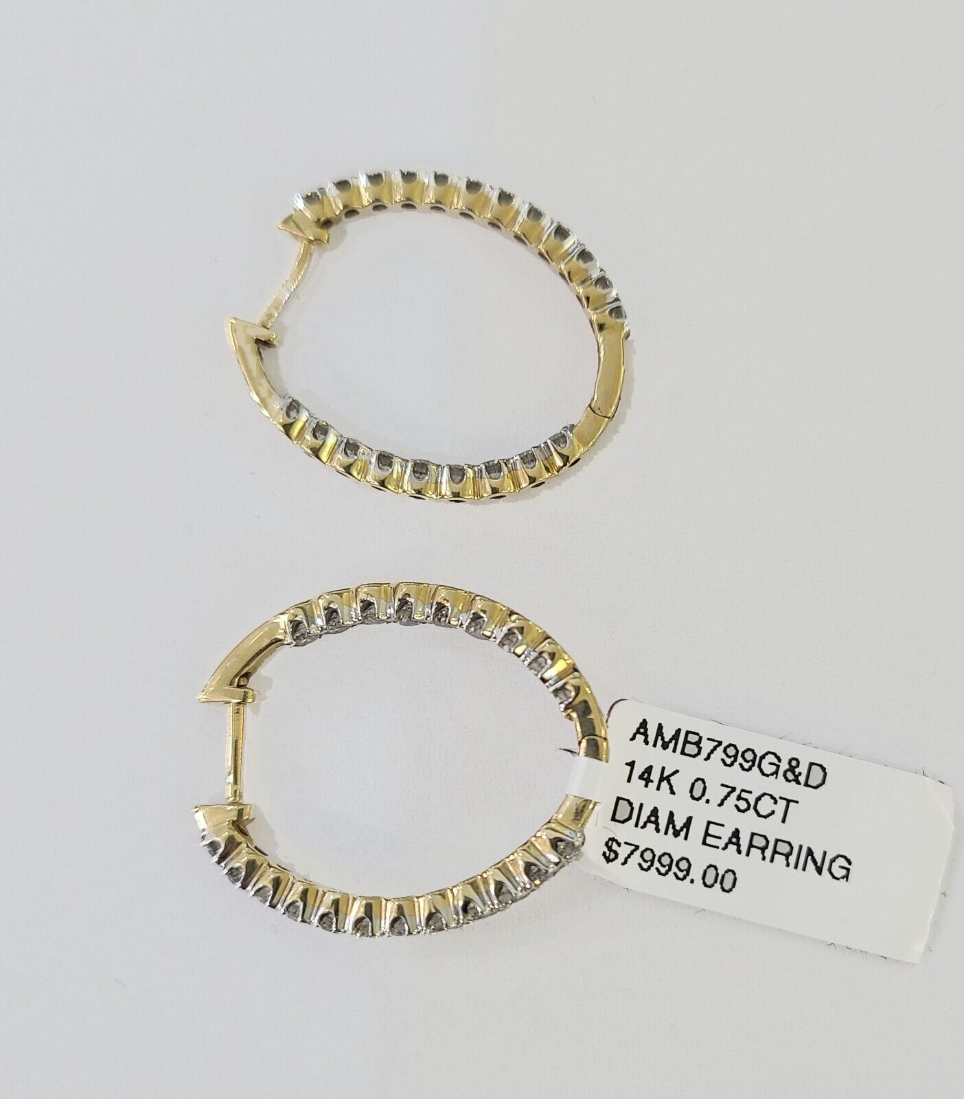 14k Yellow gold Hoops Earring Real Diamond Women Genuine - Reva Jeweler
