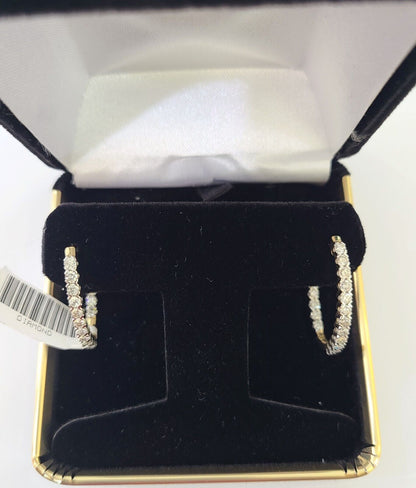 14k Yellow gold Hoops Earring Real Diamond Women Genuine - Reva Jeweler