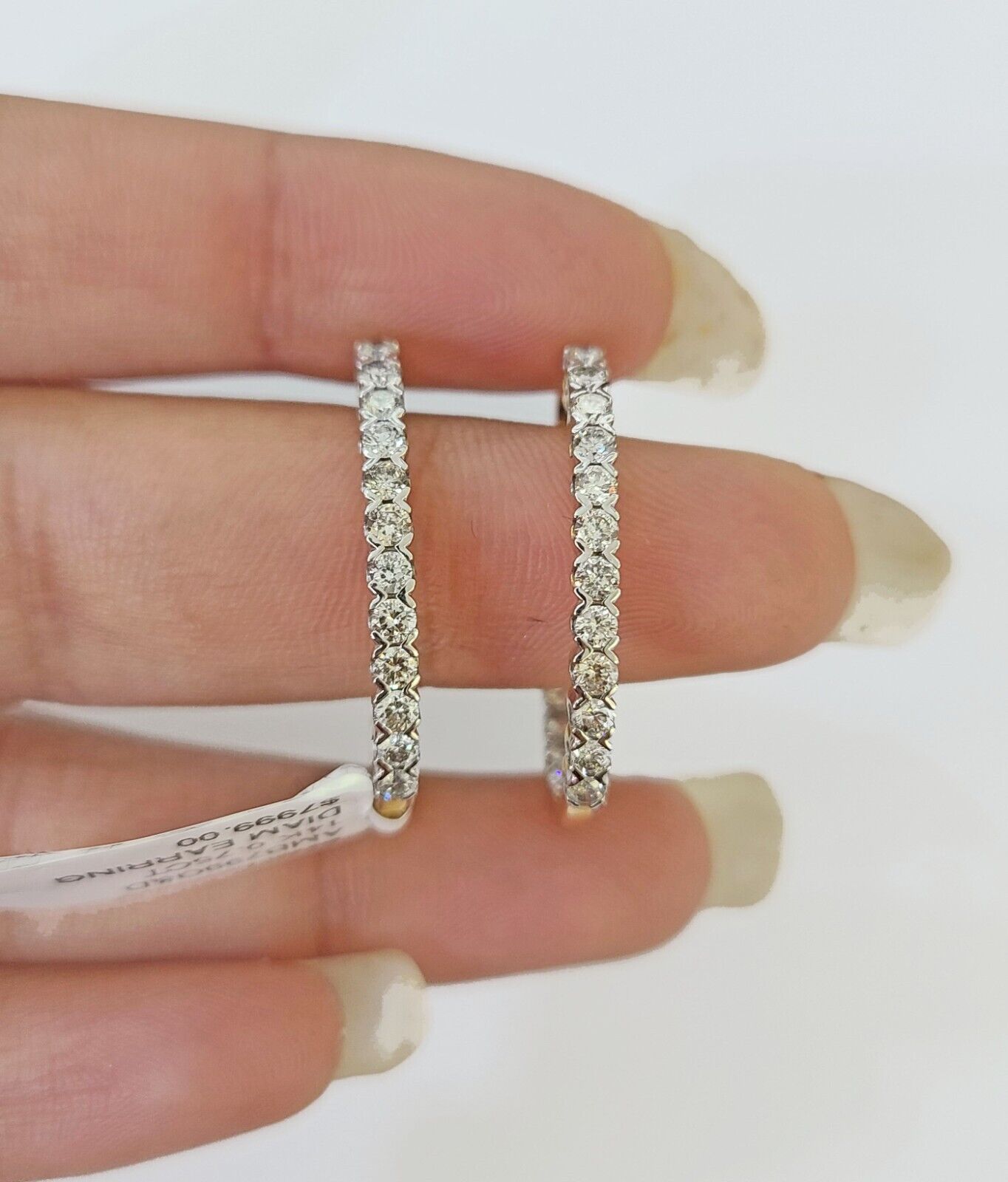 14k Yellow gold Hoops Earring Real Diamond Women Genuine - Reva Jeweler