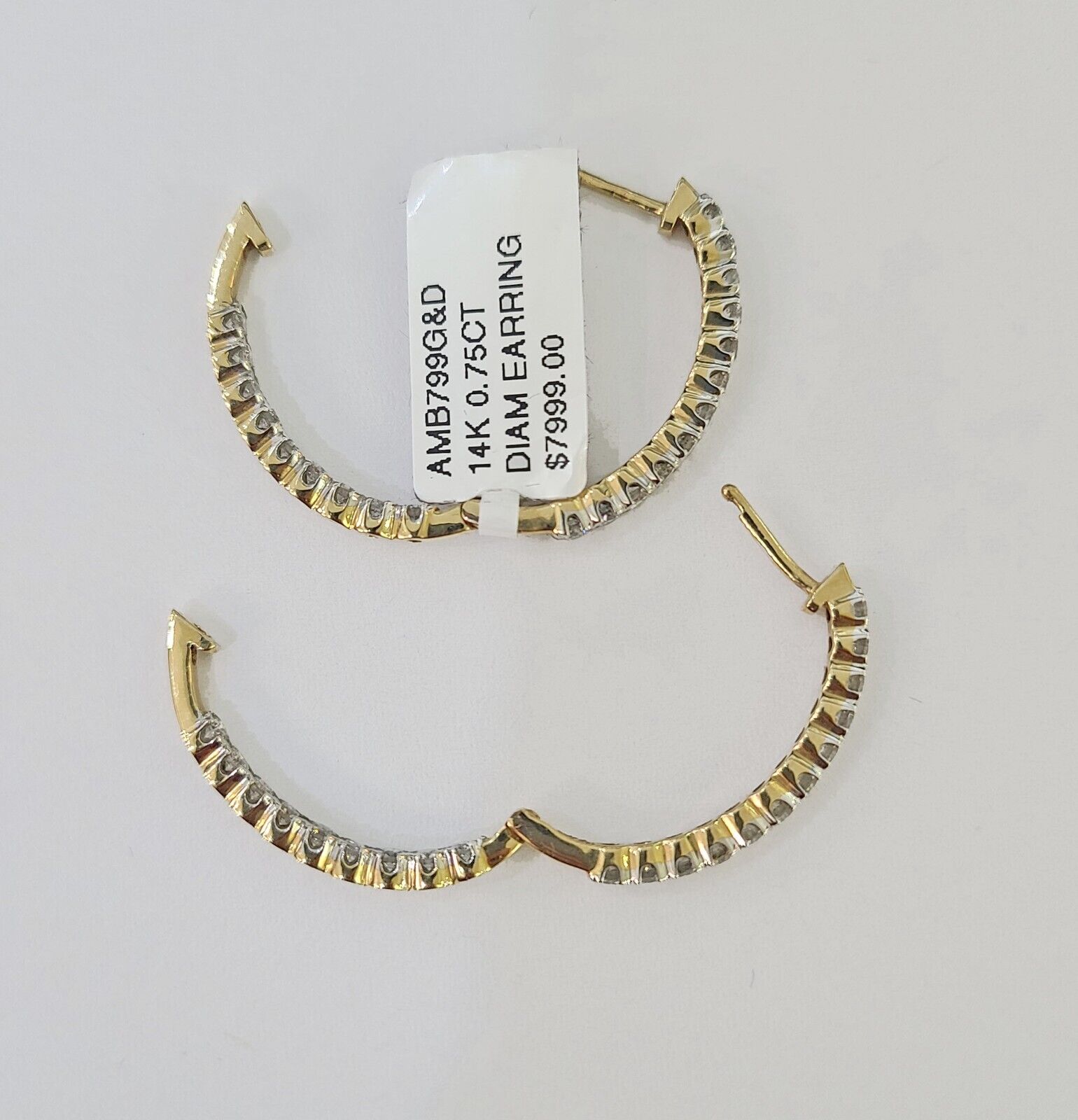14k Yellow gold Hoops Earring Real Diamond Women Genuine - Reva Jeweler