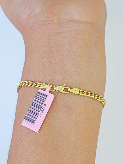14K Yellow Gold Miami Cuban Bracelet 8" Inch 3mm Box Clasp - Reva Jeweler