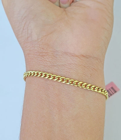14K Yellow Gold Miami Cuban Bracelet 8" Inch 3mm Box Clasp - Reva Jeweler