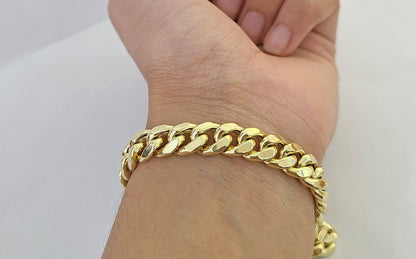 14K Yellow Gold Miami Cuban Bracelet 8.5" Inch 11mm Box Clasp Link Real 14Kt - Reva Jeweler