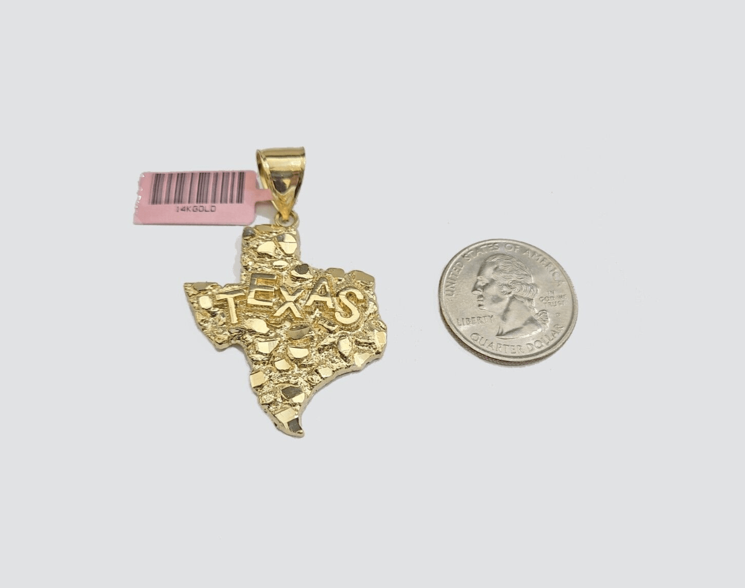 14k Yellow Gold Miami Cuban Chain 20 Inch Necklace Texas Map Charm Pendant Real - Reva Jeweler