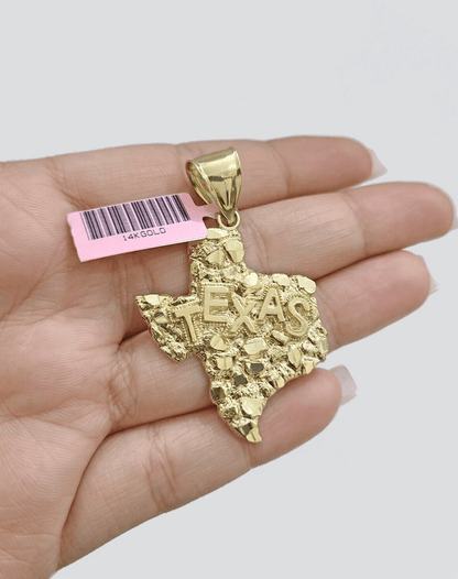 14k Yellow Gold Miami Cuban Chain 24 Inch Necklace Texas Map Charm Pendant Real - Reva Jeweler