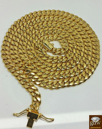 14K Yellow Gold Miami Cuban Chain 8mm 22 inch Long BOX LOCK Men's Necklace REAL
