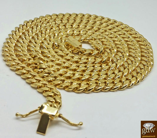 14K Yellow Gold Miami Cuban Chain 8mm 22 inch Long BOX LOCK Men's Necklace REAL