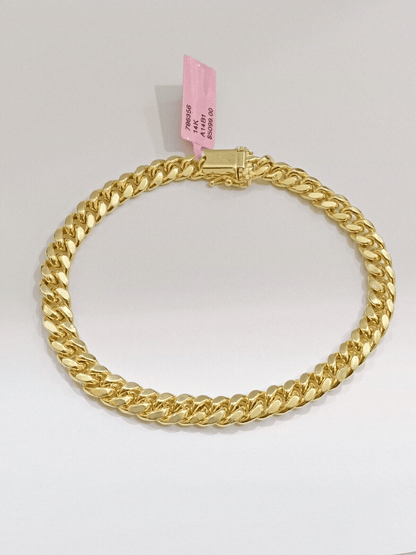 14k Yellow Gold Miami Cuban Link Bracelet 7" inch 7mm Real 14kt Kids and Ladies - Reva Jeweler