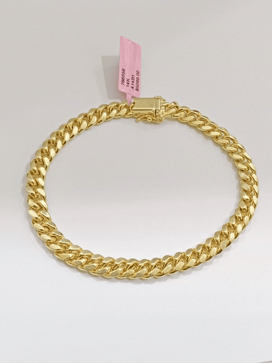 14k Yellow Gold Miami Cuban Link Bracelet 7" inch 7mm Real 14kt Kids and Ladies - Reva Jeweler