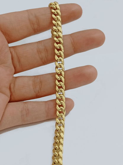 14k Yellow Gold Miami Cuban Link Bracelet 7" inch 7mm Real 14kt Kids and Ladies - Reva Jeweler