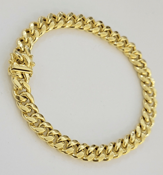 14k Yellow Gold Miami Cuban Link Bracelet 7" inch 8mm Real 14kt Kids and Ladies - GoldenlinQ