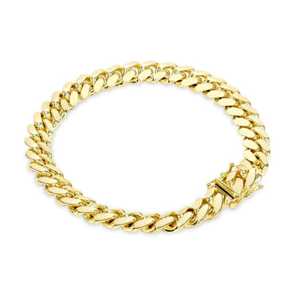 14k Yellow Gold Miami Cuban Link Bracelet 7.5 inch 8mm Real 14kt Kids and Ladies - Reva Jeweler