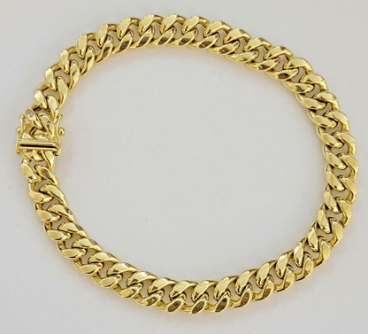 14k Yellow Gold Miami Cuban Link Bracelet 7.5 inch 8mm Real 14kt Kids and Ladies - Reva Jeweler