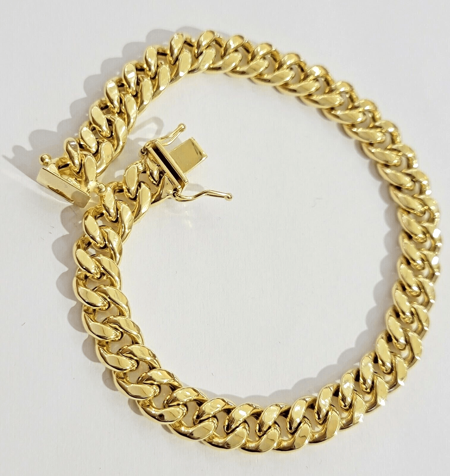 14k Yellow Gold Miami Cuban Link Bracelet 7.5 inch 8mm Real 14kt Kids and Ladies - Reva Jeweler