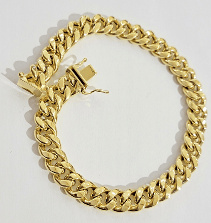 14k Yellow Gold Miami Cuban Link Bracelet 7.5 inch 8mm Real 14kt Kids and Ladies - Reva Jeweler