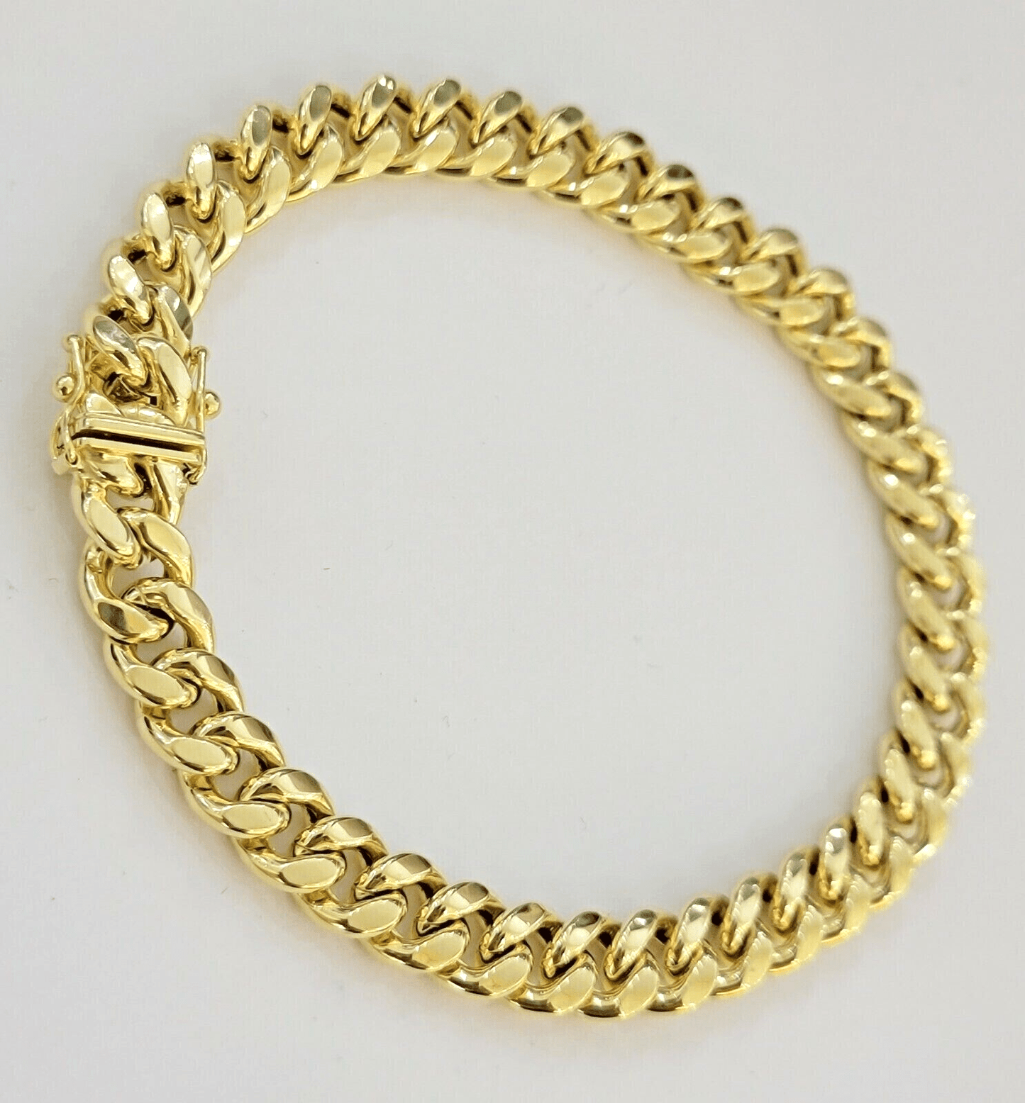 14k Yellow Gold Miami Cuban Link Bracelet 7.5 inch 8mm Real 14kt Kids and Ladies - Reva Jeweler