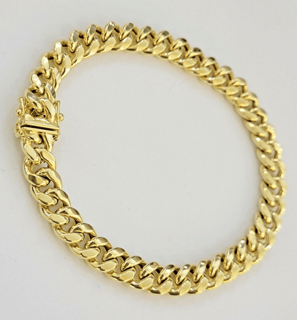 14k Yellow Gold Miami Cuban Link Bracelet 7.5 inch 8mm Real 14kt Kids and Ladies - Reva Jeweler
