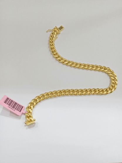 14k Yellow Gold Miami Cuban Link Bracelet 8 inch 7mm Real Mens & Ladies Box Lock - Reva Jeweler