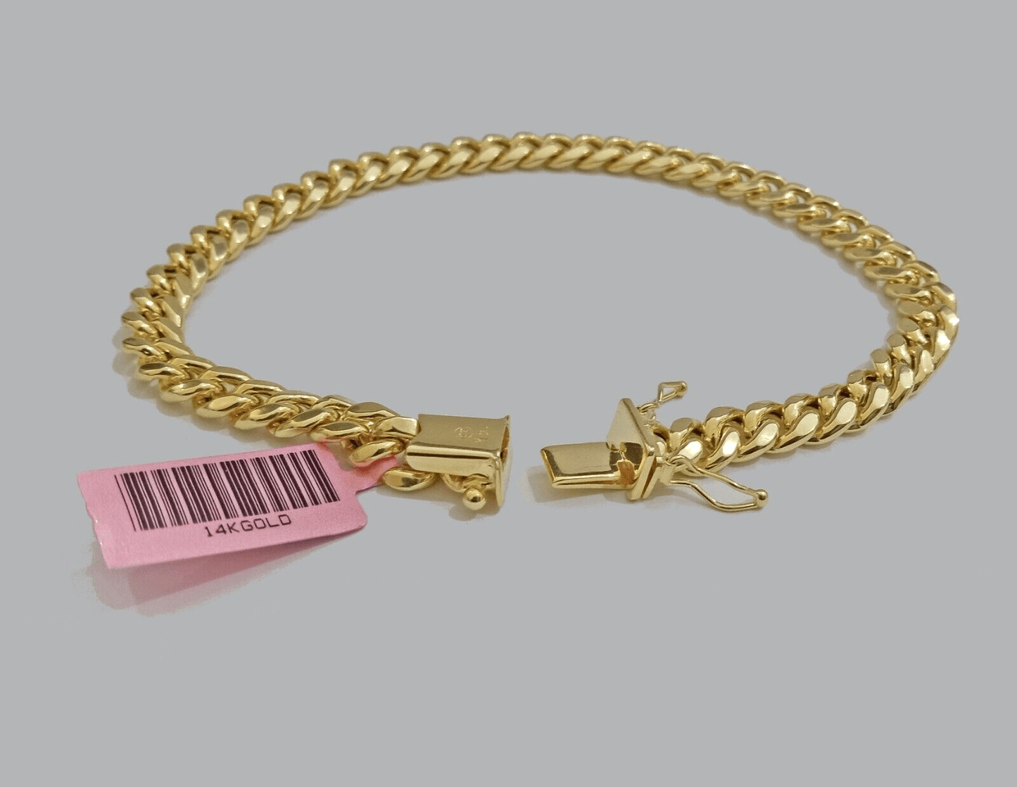 14k Yellow Gold Miami Cuban Link Bracelet 8 inch 7mm Real Mens & Ladies Box Lock - Reva Jeweler