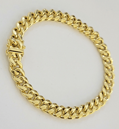 14k Yellow Gold Miami Cuban Link Bracelet 9 inch 8mm Real 14kt Box Lock For Men - Reva Jeweler