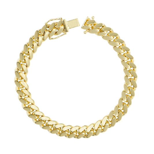 14k Yellow Gold Miami Cuban Link Bracelet 9 inch 8mm Real 14kt Box Lock For Men - Reva Jeweler