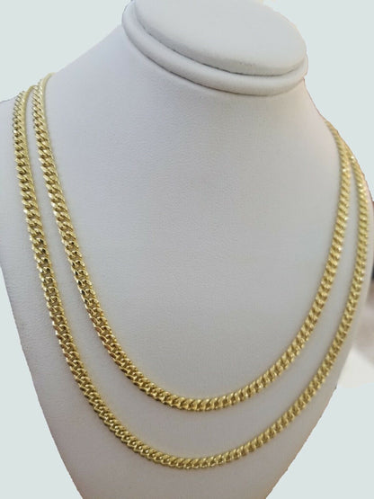 14k Yellow Gold Miami cuban Link Chain 3.5mm Necklace 20" Men Women , REAL 14KT - Reva Jeweler