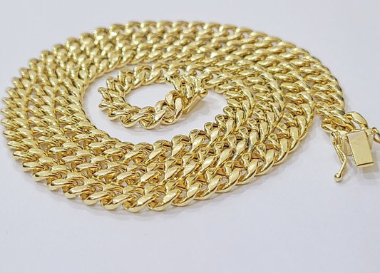 14k Yellow Gold Miami Cuban Link Chain 7mm 24" Necklace Box Lock REAL - Reva Jeweler