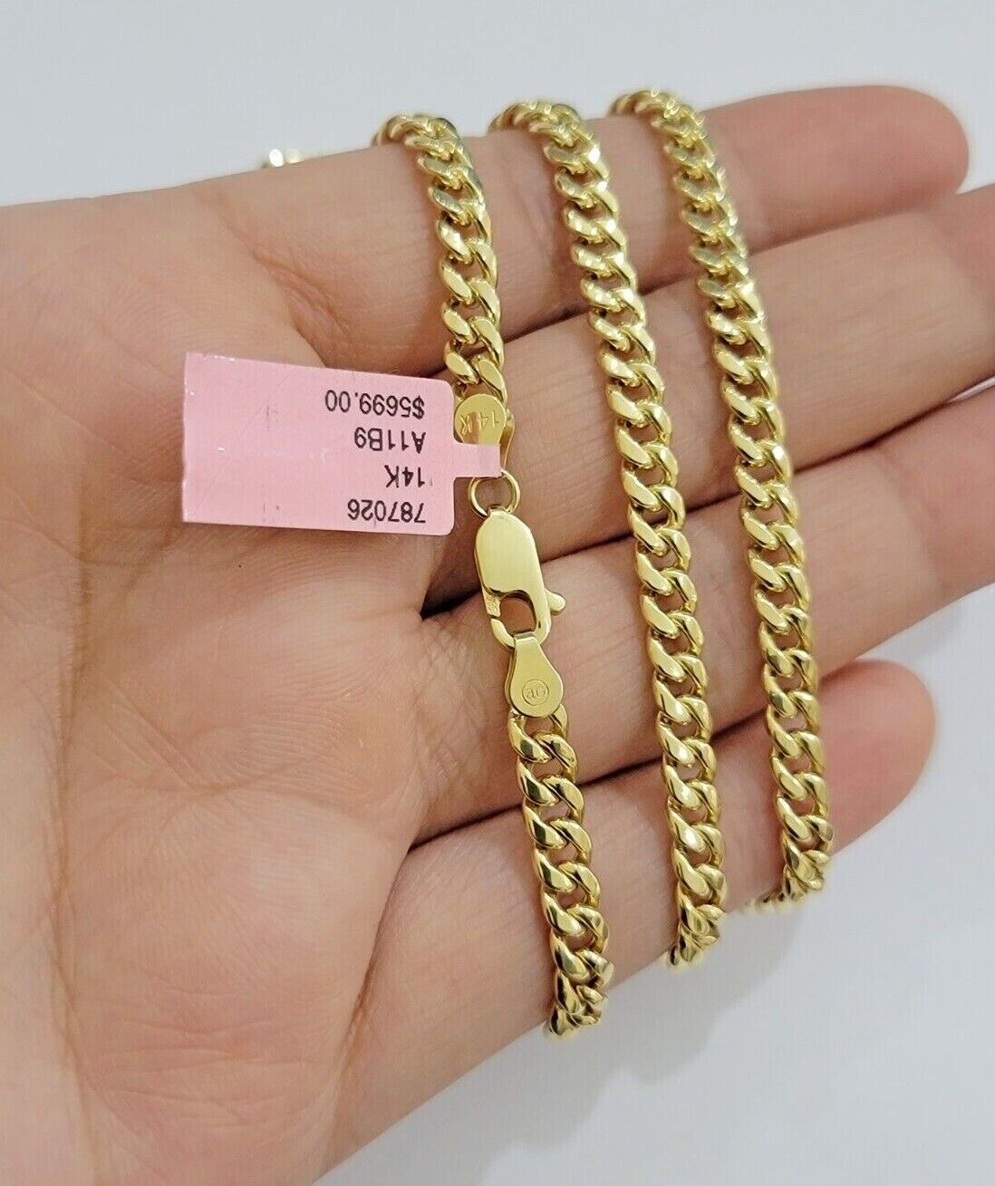 14k Yellow Gold Miami Cuban Link Chain Necklace 18'' 20" 22'' 24'' 26" Inch 5mm - Reva Jeweler