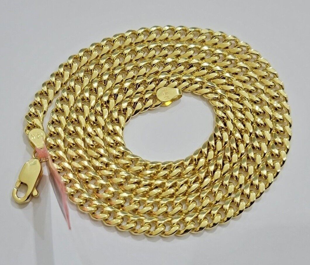 14k Yellow Gold Miami Cuban Link Chain Necklace 18'' 20" 22'' 24'' 26" Inch 5mm - Reva Jeweler