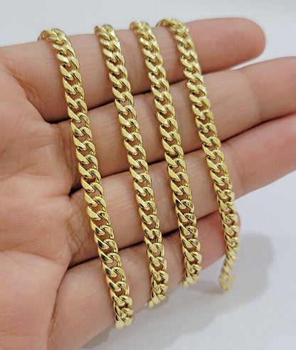 14k Yellow Gold Miami Cuban Link Chain Necklace 18'' 20" 22'' 24'' 26" Inch 5mm - Reva Jeweler