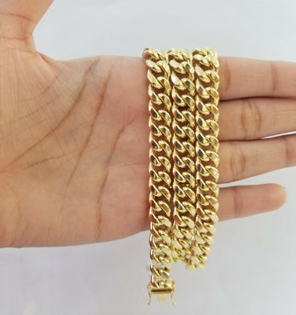 14K Yellow Gold Miami Cuban Link Necklace 9mm box clasp 24" - Reva Jeweler