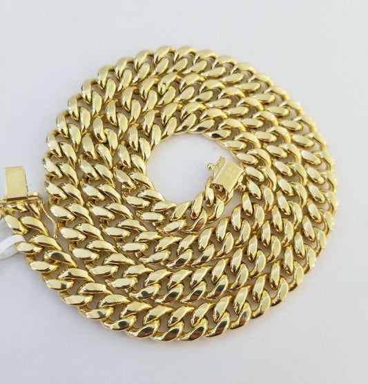 14K Yellow Gold Miami Cuban Link Necklace 9mm box clasp 24" - Reva Jeweler