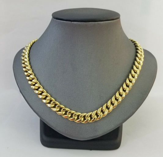 14K Yellow Gold Miami Cuban Link Necklace 9mm box clasp 24" - Reva Jeweler