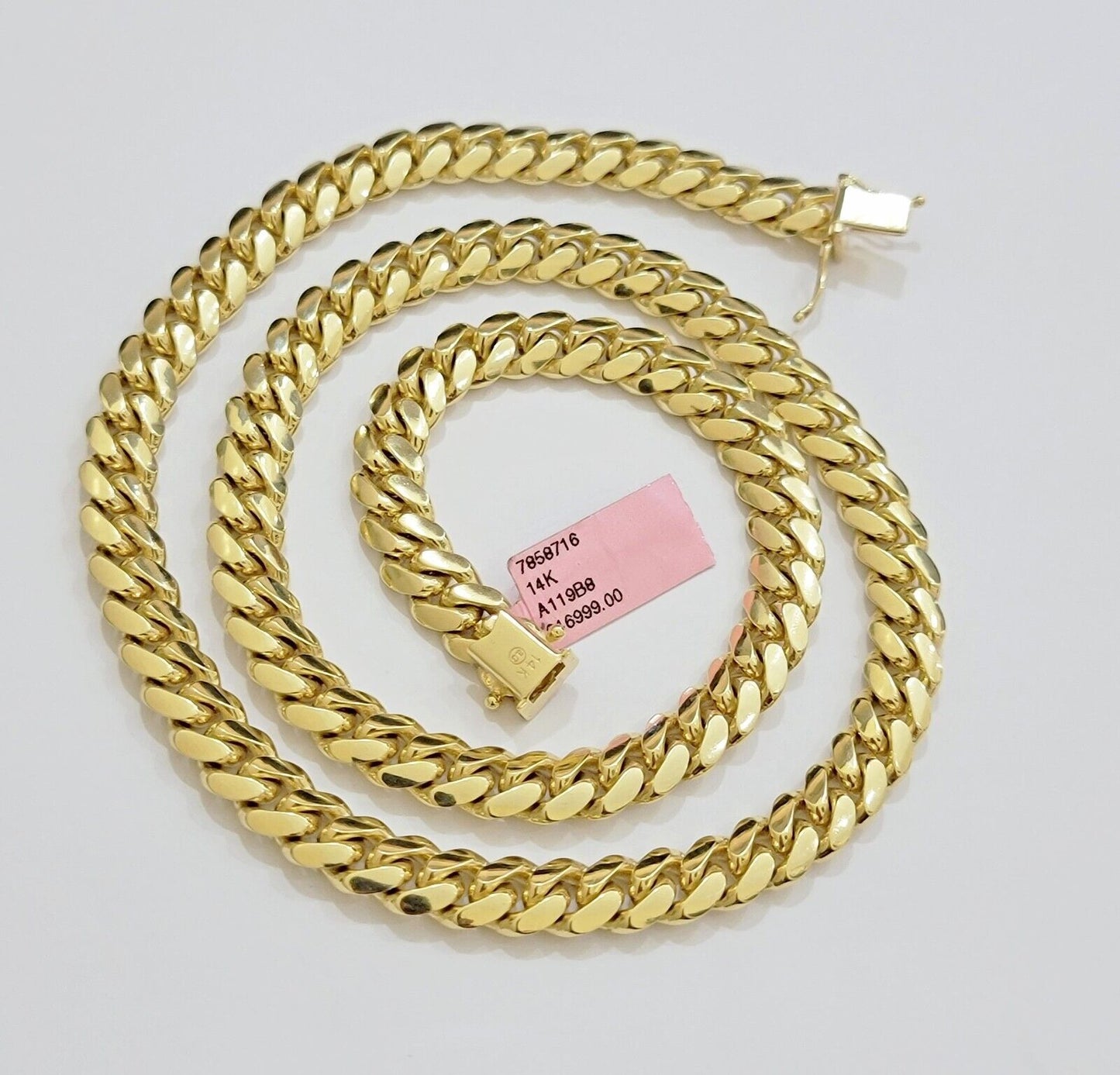 14k Yellow Gold Necklace 8mm Miami Cuban Link Chain 20 - 32 Inch REAL 14kt SOLID - Reva Jeweler