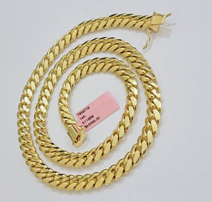 14k Yellow Gold Necklace 8mm Miami Cuban Link Chain 20 - 32 Inch REAL 14kt SOLID - Reva Jeweler