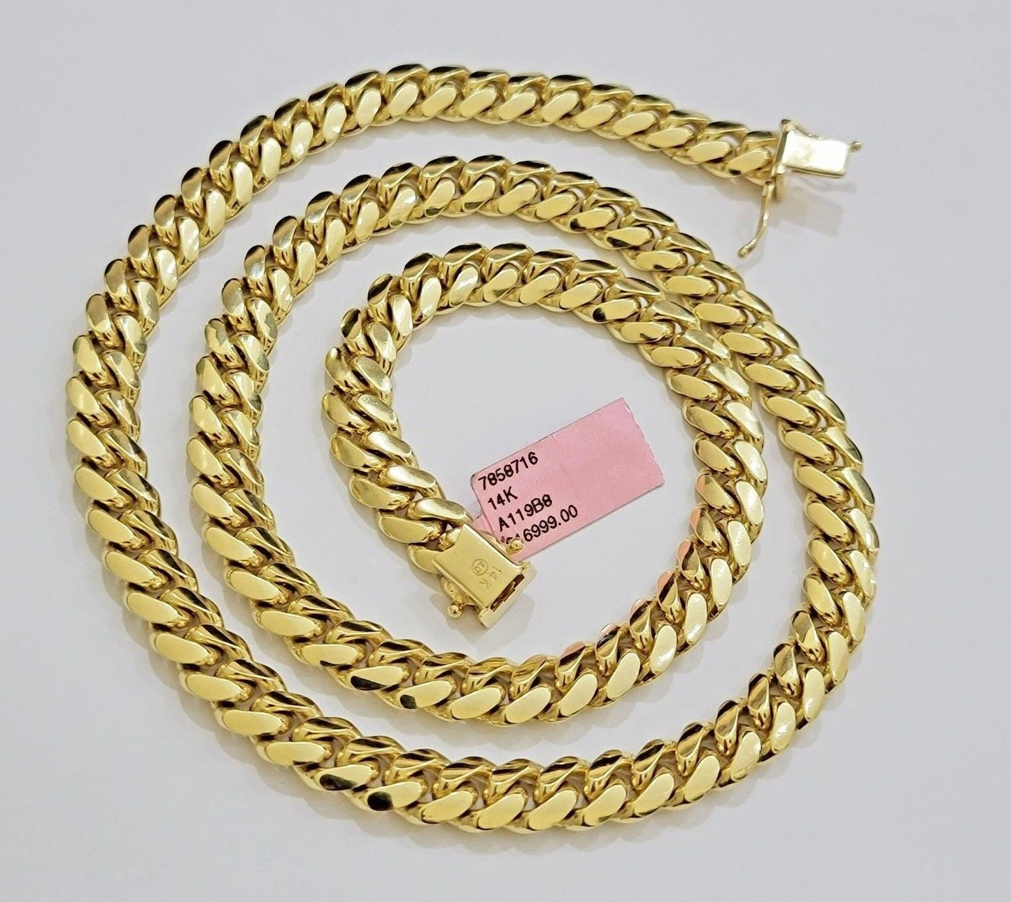 14k Yellow Gold Necklace 8mm Miami Cuban Link Chain 20 - 32 Inch REAL 14kt SOLID - Reva Jeweler