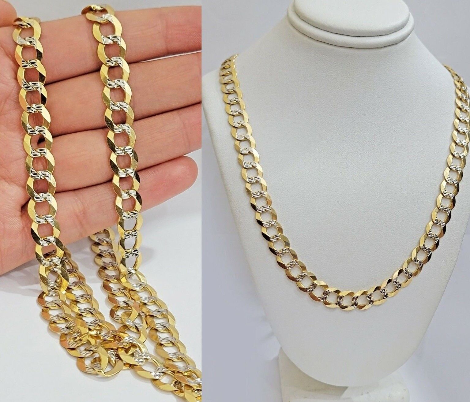 14k Yellow Gold Necklace Chain Cuban Curb Link 9mm 24" Inch Diamond Cut SOLID - Reva Jeweler