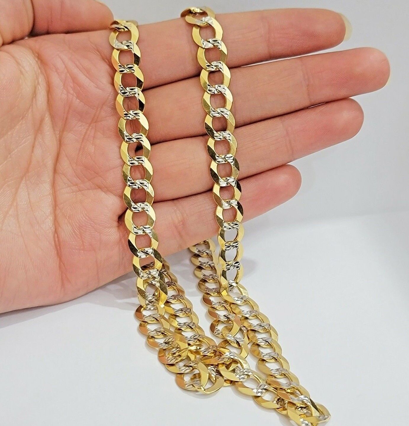 14k Yellow Gold Necklace Chain Cuban Curb Link 9mm 24" Inch Diamond Cut SOLID - Reva Jeweler