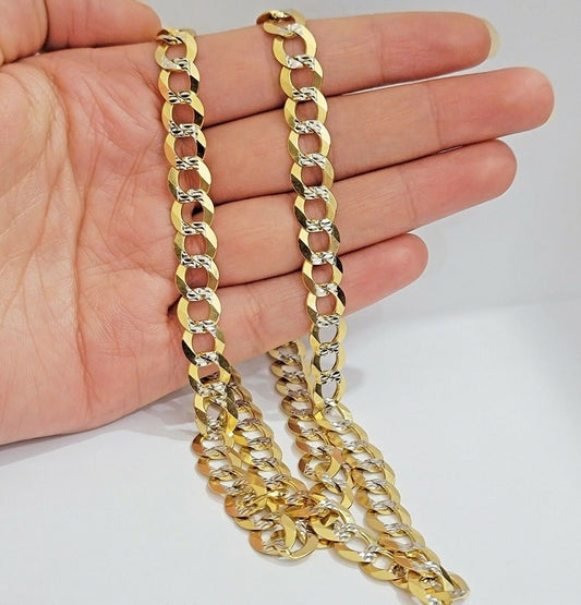 14k Yellow Gold Necklace Chain Cuban Curb Link 9mm 24" Inch Diamond Cut SOLID - Reva Jeweler