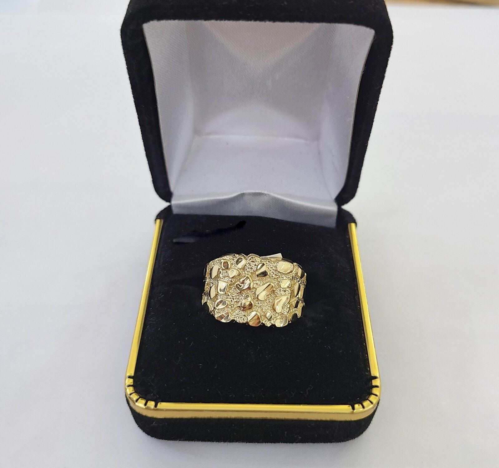 14k Yellow Gold Nugget Band Ring Casual Square Gold Ring Sizable 10kt - Reva Jeweler
